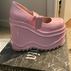 Light Pink Platform Shoe. Pink Platform Shoes, Light Pink Shoes, Pink Platform, Demonia Shoes, Platform Shoe, Pink Platforms, Pink Shoes, Pic Ideas, Platform Shoes