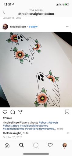 two twitter posts with ghost and flowers on them