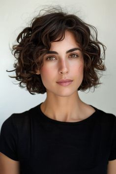 This curly wavy bob features tight curls for added volume and bounce, creating a lively and energetic look. It’s perfect for those who want to enhance their natural curl with a playful and voluminous style. Naturally Curly Bob Hairstyles, Curly Chin Length Hair, Curly Pixie Bob, Layered Curly Bob, Short Wavy Bob Hairstyles, Short Wavy Bobs, Curly French Bob, Naturally Wavy Bob, Natural Curly Bob