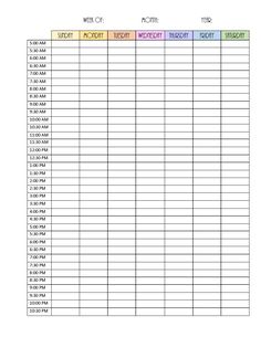 the printable weekly calendar is shown in this format, with times and hours to go