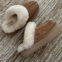 Shoes Ugg, Chestnut Color, Faux Fur Slippers