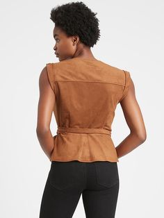 Vegan Suede Wrap Top | Banana Republic Fitted Fall Wrap Top With Tie Waist, Fitted Wrap Top With Tie Waist For Fall, Versatile Fitted Wrap Top With Tie Waist, Fitted Versatile Wrap Top With Tie Waist, Fitted Wrap Top With Tie Waist, Fitted Brown Wrap Top, High Rise Style, Top Banana, Peplum Hem