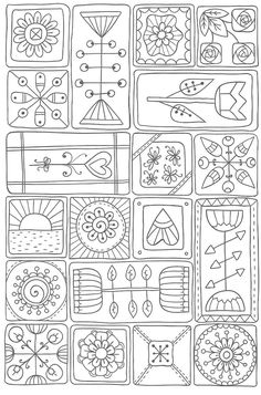 the pattern is drawn in black and white, with many different designs on each side