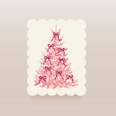 Pink Girly Christmas Tree Cards | Recycled Holiday Note Card Set | Blush and Red | Feminine Stationery | Scalloped Notecards Pink Christmas Graphic, Christmas Card Inspo Aesthetic, Pink Christmas Card Ideas, Pink Christmas Prints, Pink Christmas Cards Handmade, Christmas Card Aesthetic, Aesthetic Christmas Cards