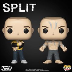 two figurines that are next to each other with the words splitt on them