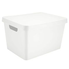 Keep any space organized with the Simplify Vinto storage boxes. The nest able and stackable design makes it convenient to store items in a sufficient space saving way. The click tight lid protects items from dust and odors and open handles makes the box easy to transport. The vinto storage boxes are perfect for toys, shoes, linens, seasonal, decor and more. Color: White. Garage Storage Bins, Getting It Together, Stackable Bins, Loft Office, Storage Box With Lid, Storage Bins With Lids, Basket Storage, Storage Boxes With Lids, Household Organization