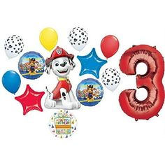 balloons and heliums are arranged in the shape of numbers 3, 5, and 8