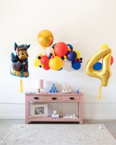 Lasts 1 to 2 days. See Longevity Notes. Inflated with helium - this item will float. This item is Ready-To-Party™. Handcrafted piece. May vary from picture. Features Create a super fun Paw Patrol birthday with this picture perfect set. This includes a 3ft floating balloon garland, Chase Paw Patrol balloon and gold number balloon bouquet. Use this anywhere to create an instant party. This set is Ready-To-Party™. Comes inflated and assembled. Simply unbag and enjoy! Details 3FT CLOUD Color Palette: Balloon - Dark Blue , Red, Yellow, White, Navy Foil - Gold Orb Finishing: tied to ribbon and weight Dimensions: H (top of arch) - approx. 6ft W - approx. 3ft Material: Balloon - biodegradable latex and foil NUMBER BOUQUET Color Palette: Balloon - Yellow, Red, Dark Blue Foil - GoldSkirt - Yellow Ba Number Balloon Bouquet, Paw Patrol Balloons, Balloon Cloud, Gold Number Balloons, Floating Decorations, Floating Balloons, Balloon Clouds, Yellow Balloons, Chase Paw Patrol