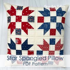 the star spangled pillow is made with red, white and blue stars on it