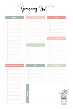 a printable grocery list with the words grocery list on it