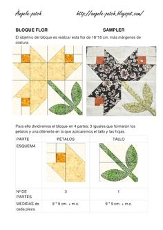 the instructions for how to make a star quilt block with flowers and leaves on it