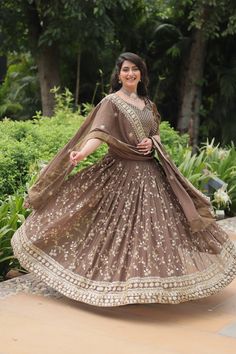 Roman Coffee Faux Blooming Lehenga Choli with Heavy Embroide