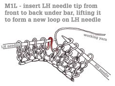 a drawing of a bunch of clothes hanging on a line with the caption'mjl insert ih needle tip from front to back under bar, lifting it to form a new loop on lh needle