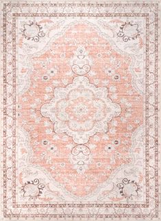 Faded Rosette Washable Rug | Peach Nuloom Rugs, Peach Rug, Medallion Area Rug, Medallion Rug, Rugs Usa, Kelly Clarkson, Vintage Area Rugs, Washable Area Rugs, Machine Washable Rugs