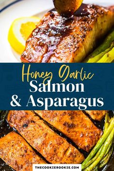 honey garlic salmon and asparagus on a plate