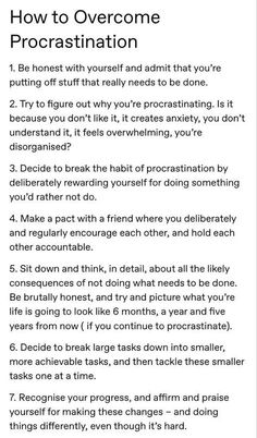 a white poster with the words how to overcome procrastination written on it