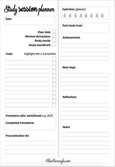 the study session planner is shown in black and white