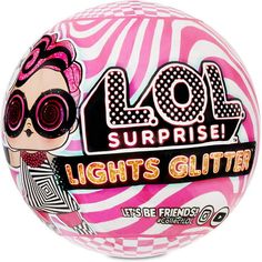 the lol surprise light's glitter ball is pink with black and white stripes