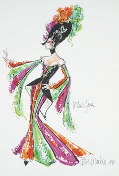 a drawing of a woman in a colorful dress