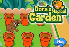 an image of the game dora's magic garden with puppies in buckets