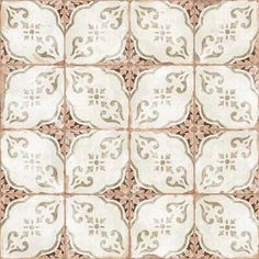 a white and brown tile pattern with swirls in the center, on a pink background