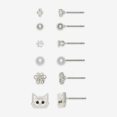 Bead Type: Cubic Zirconia, Acrylic# Pieces In Set: 6 PairFeatures: Hypoallergenic, In A Gift BoxEarring Back: PostMetal Color: Silver ToneEarring Length: 9mmEarring Width: 7mmCare: Wipe CleanEarrings Type: Earring SetsMetal: Stainless SteelCountry of Origin: Imported Earring Sets, Cubic Zirconia Earrings, Cat Paws, Jewellery And Watches, Earring Set, Cubic Zirconia, Silver Tone, Women Jewelry, Beads