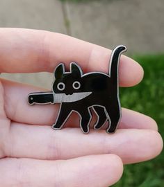 Knife Cat, White Pin, Cool Pins, Enamels, Cute Pins, Pastel Goth, Crazy Cat Lady, Button Pins, Crazy Cats