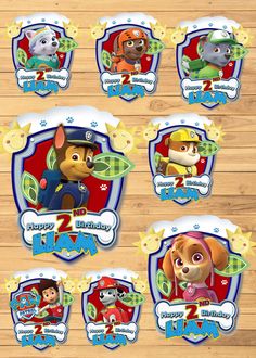 paw patrol birthday party decorations on a wooden table