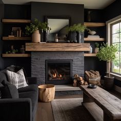 a living room filled with furniture and a fire place