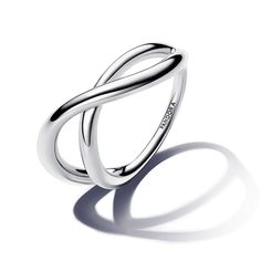 From Pandora, bring dimension to your look when you wear the Organically Shaped Infinity Ring. This sterling silver ring splits into two overlapping bands, connected at the back. Both bands have a with a slight wave and varied width for an undulating, organic look. Embodying the beauty found in nature's organic shapes, this ring will add an architectural element to your look. Pair it with other sterling silver styles for monochromatic minimalism or use it as the foundation for your next maximali Elegant Spiral Metal Ring Jewelry, Silver Spiral Sterling Silver Ring, Pandora Rings Stacked, Silver Spiral Ring With Polished Finish, Nickel-free Silver Infinity Ring, Ring Pandora, Nickel-free Silver Spiral Rings, Pandora Essence, Pandora Ring