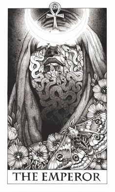 the emperor tarot card with an image of a human head surrounded by flowers and butterflies