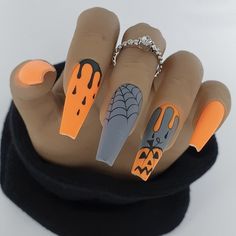 Nail Therapy, Halloween Acrylic, Halloween Press On Nails, Cute Halloween Nails, Nagel Tips, Holiday Nail, Nail Idea