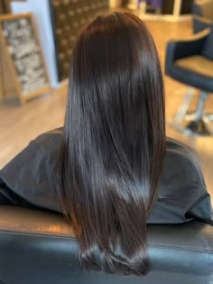 Shiny Dark Hair, Dark Chocolate Brown Hair Straight, Espresso Black Hair Color, Dark Brown Shiny Hair, Dark Brown Solid Color Hair, Level 4 Ash Brown Hair, Sleek Brown Hair, Dark Down Hair, Ash Brown Dark Hair