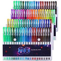 a display case filled with lots of different colored pens