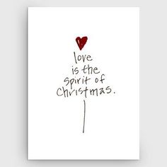 a christmas card with the words love is the spirit of christmas on it and a red heart