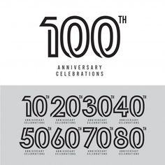 an anniversary celebration with numbers and the words 100th in black on a white background