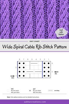 the knitting pattern is shown in purple and has two rows of stitchs on each side