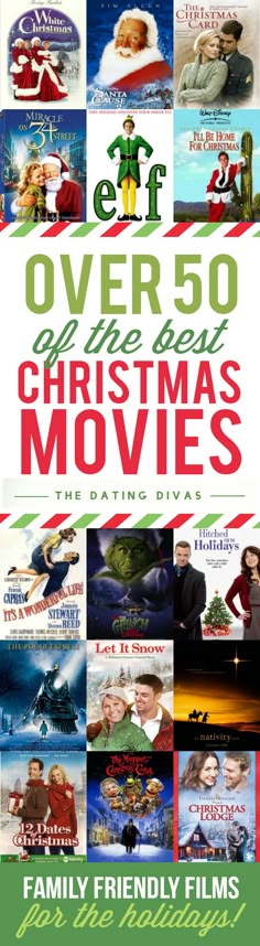 an advertisement for christmas movies with the words over 50 of the best christmas movies on it