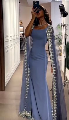 Dress With Cape Sleeves, Elegant Cape, Dress With Cape, Long Party Dress, Floor Length Prom Dresses, Fancy Dresses Long, Elegant Dresses Classy, Blue Mermaid, Glamour Dress