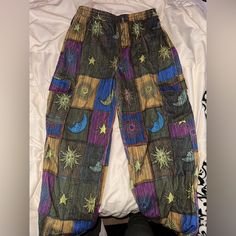 Condition: Brand New Color: Multi-Color Patchwork Pant Type: Cargo, Drawstring Style: Hippie, Grunge, Patchwork, Hippie Patchwork Pants Outfit, Purple Joggers, Hippie Grunge, Hippie Pants, Hippie Shirt, Seersucker Pants, Shein Pants, White Halter Maxi Dress, Fashion Joggers