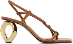 JW Anderson: Brown Chain Heeled Sandals | SSENSE Black Sandals Heels, Jw Anderson, Black Chain, Curb Chain, Heeled Sandals, Shoe Game, Black Sandals, Women's Shoes Sandals, Calf Skin