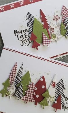 two cards with christmas trees on them