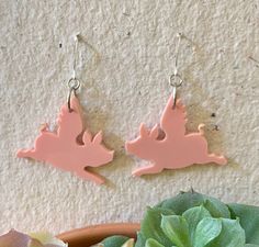 When PIGS fly !!  Laser cut  This is a unique and bold statement earring.   Piggy earrings measures 1.4 inches tall.  Laser cut to perfection.    Made in USA.  Each piece of jewelry is designed, laser-cut,  and assembled by me. Flying Pig Earrings, Fly Earrings, When Pigs Fly, Pigs Fly, Shop Name, Flying Pig, Statement Earring, Laser Cut Acrylic, Statement Earrings