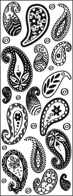 black and white paisley pattern with different shapes