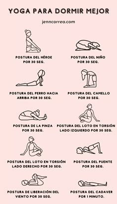 a poster with instructions to do yoga for beginners in spanish and english, including the names