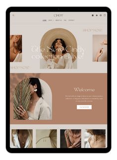 the website design is displayed on an ipad, with multiple images of women in hats