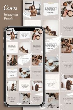 an image of a cell phone with photos on it and the text, canva instagram