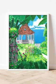 gouache painting of a studio ghibli film, Porco Rosso with a green rose garden Studio Ghibli Gouache, Ghibli Gouache, Green Paintings, Gouache Art, Studio Ghibli Art, Cottage Core Aesthetic, Etsy Art Prints, Ghibli Art, Nature Paintings