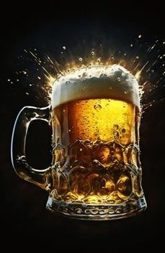 a beer is being poured into a mug with bubbles in the air and water splashing around it