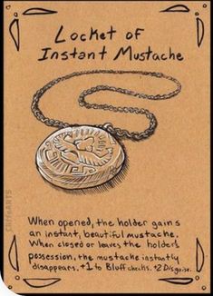 an image of a necklace with the words locket of instant mustache written on it